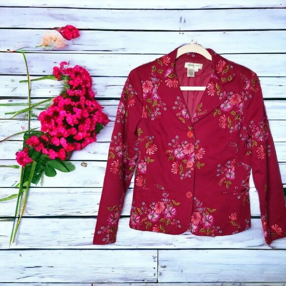 Coldwater Creek Women's Red Floral Embroidered Blazer Jacket XS - Picture 2 of 8